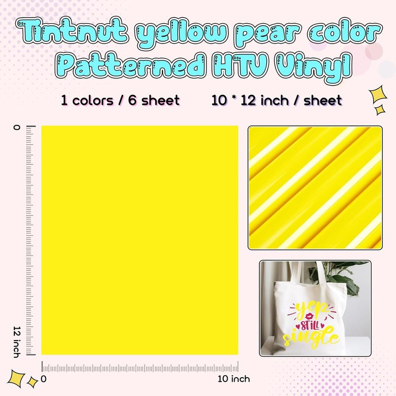 Tintnut Yellow Pear Color Heat Transfer Vinyl -6 Sheets 12"x10" Bright Color Iron on Vinyl for T-Shirts Clothing Bags HTV Vinyl for All Cutting Machine - Image 2